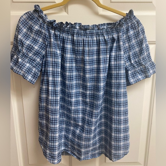 Michael Kors Off-Shoulder Plaid Ruffled Top Size Large - Picture 8 of 16